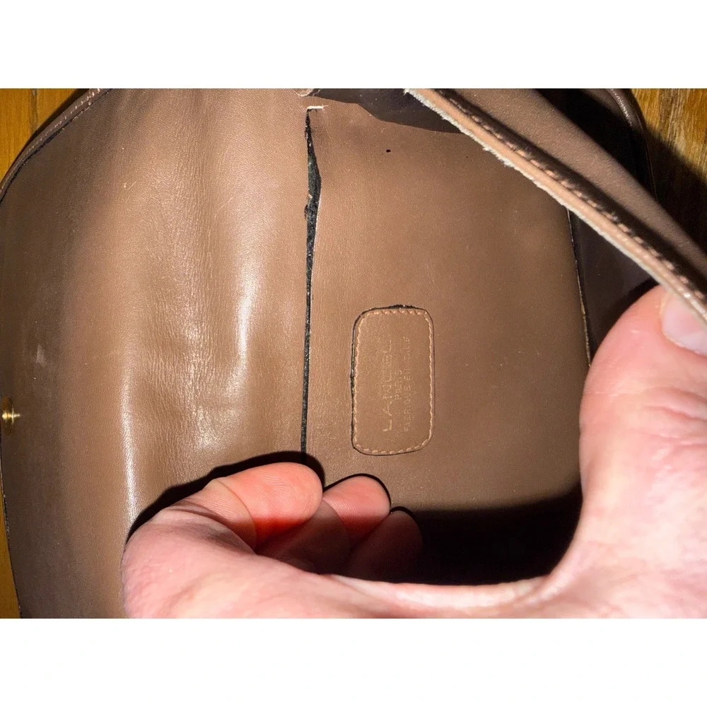 Lancel‎ Brown Embossed Leather Crossbody Bag Gold Tone Hardware Flap Closure